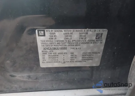 2018 Chevrolet Trax Lt from USA, damaged, VIN 3GNCJLSB6JL195950